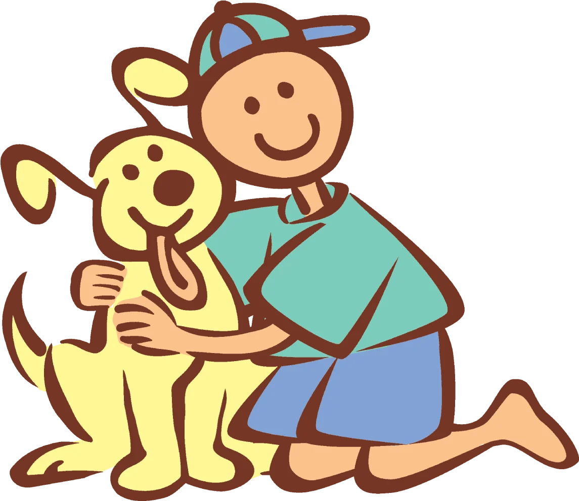 Heartwarming Friendship Between a Child and Loyal Cartoon Dog Clipart Illustration