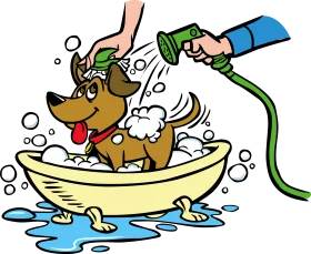 Playful Dog Getting a Sudsy Bath Time Clipart Adventure with Water Spray