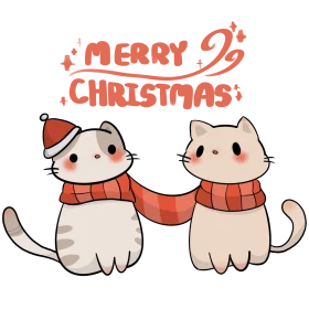 Adorable Christmas Cats Clipart - Festive Feline Friends Sharing a Cozy Moment