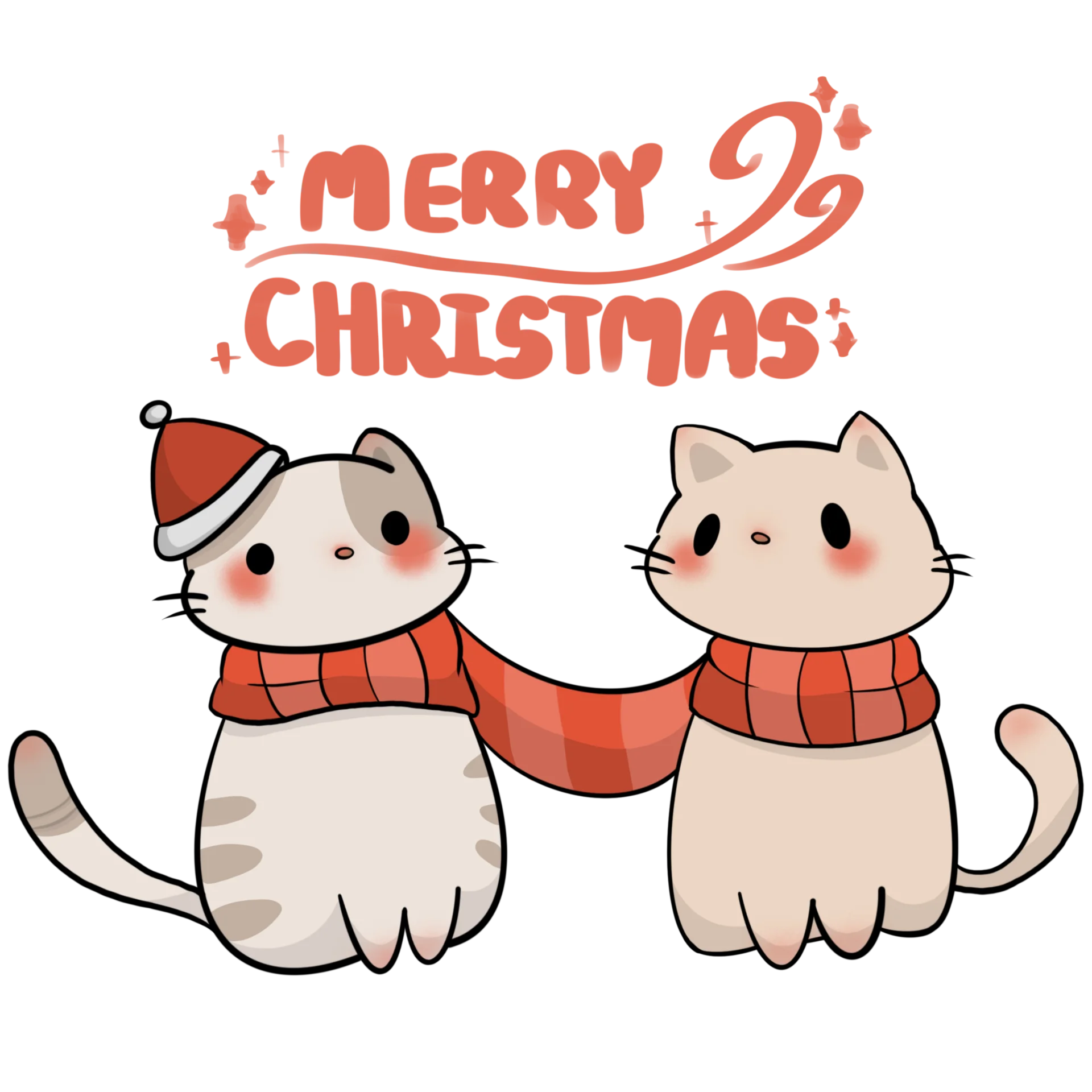 Adorable Christmas Cats Clipart - Festive Feline Friends Sharing a Cozy Moment