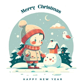 Adorable Winter Wonderland Christmas Clipart with Snowman and Cute Character