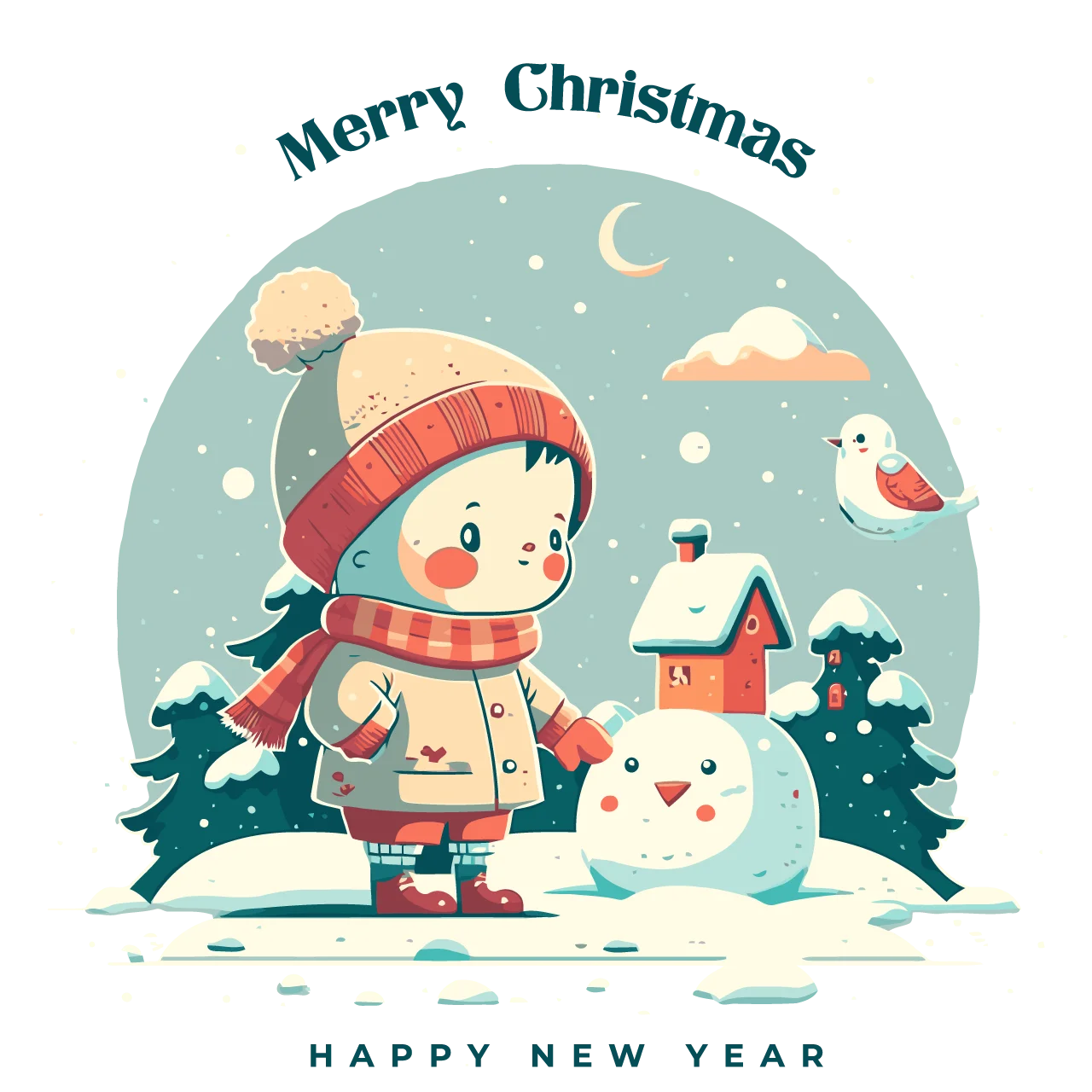 Adorable Winter Wonderland Christmas Clipart with Snowman and Cute Character