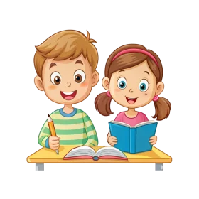 Cheerful Children Studying Together: Engaging Educational Clipart Illustration