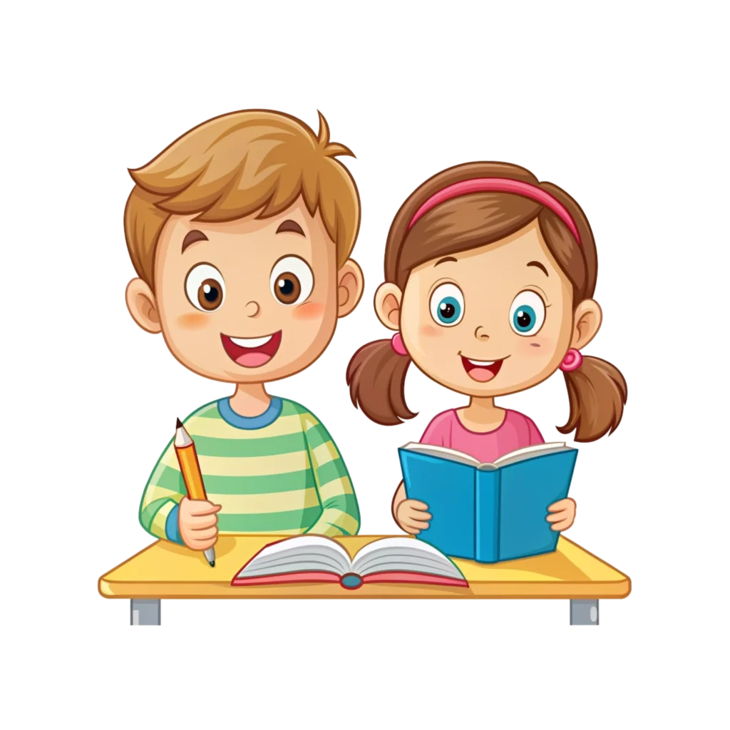 Cheerful Children Studying Together: Engaging Educational Clipart Illustration