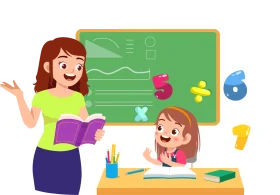 Cheerful Classroom Learning Clipart: Teacher and Student Engaging in Educational Moment
