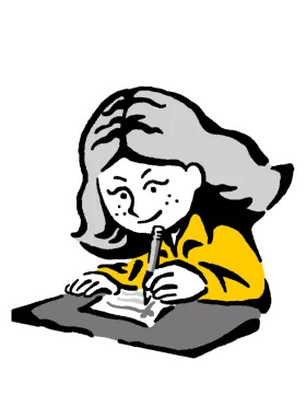 Diligent Student Immersed in Study: A Monochrome and Yellow Clipart Illustration