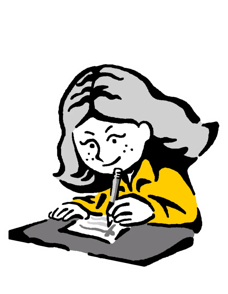 Diligent Student Immersed in Study: A Monochrome and Yellow Clipart Illustration