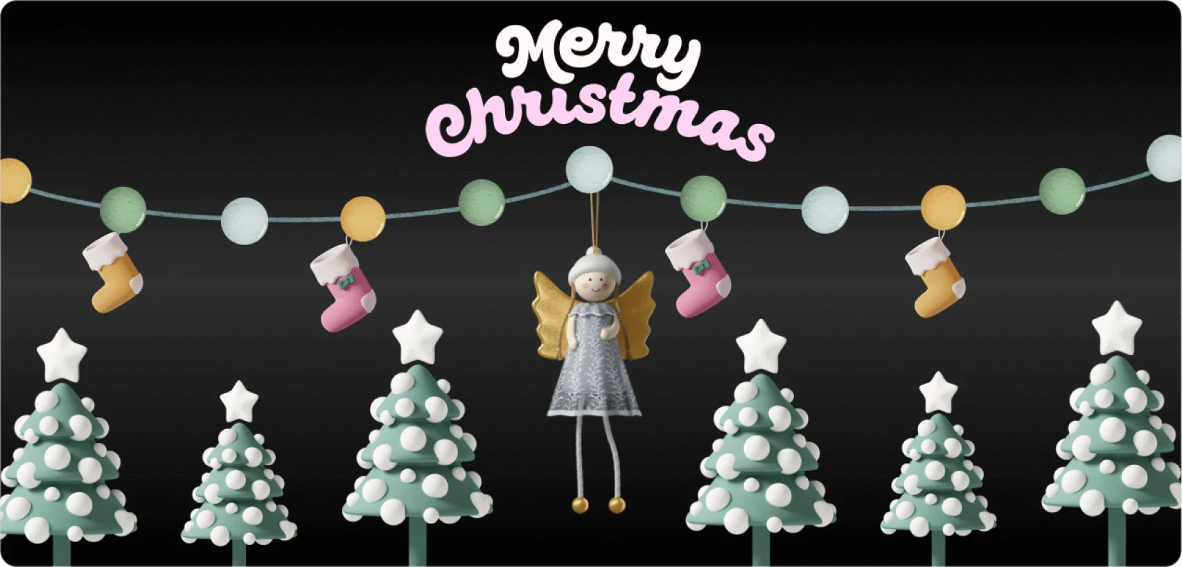 Enchanting Christmas Clipart Scene with Festive Trees and Glowing Lights