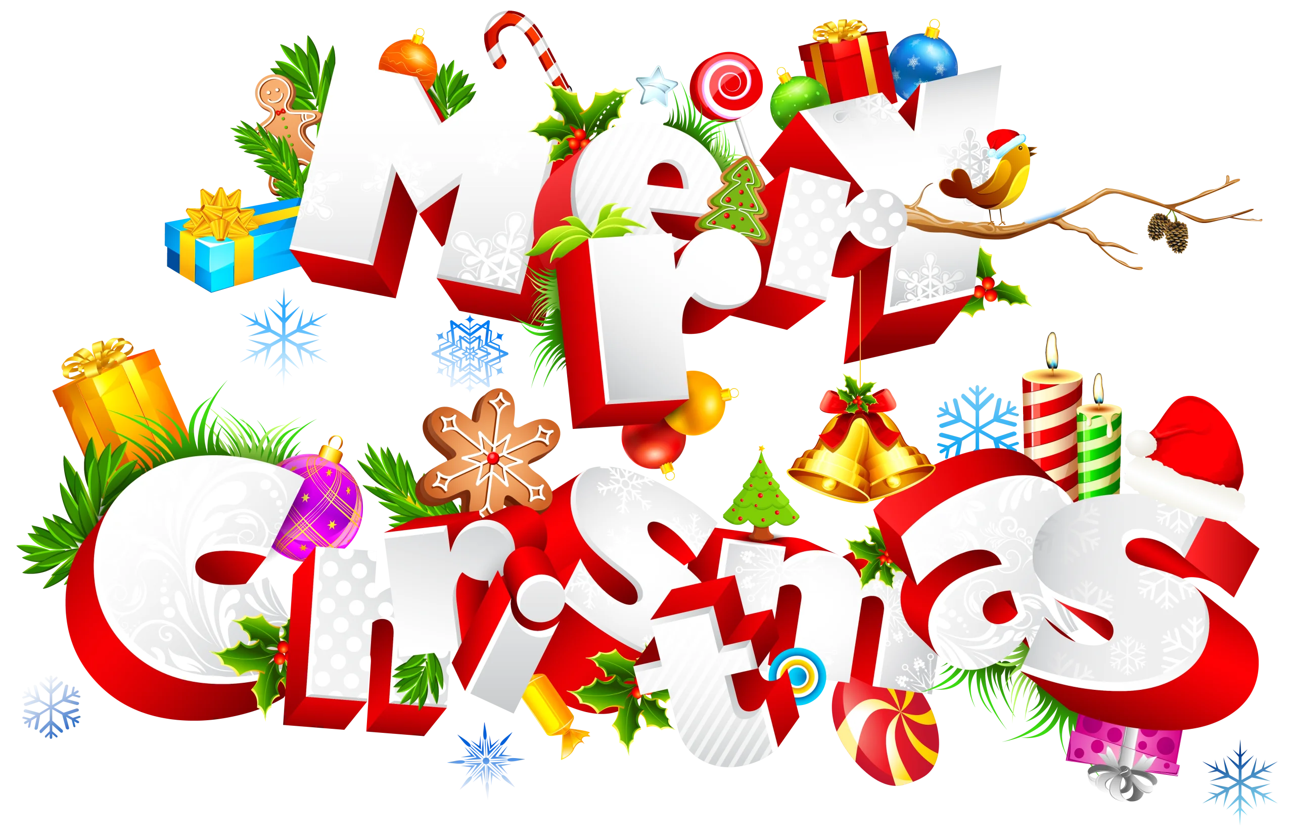 Festive and Playful Merry Christmas Clipart with Colorful Holiday Elements
