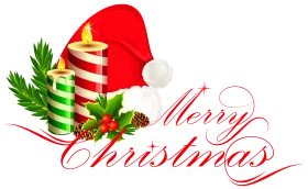 Festive Christmas Clipart with Santa Hat, Candles, and Holly Berries