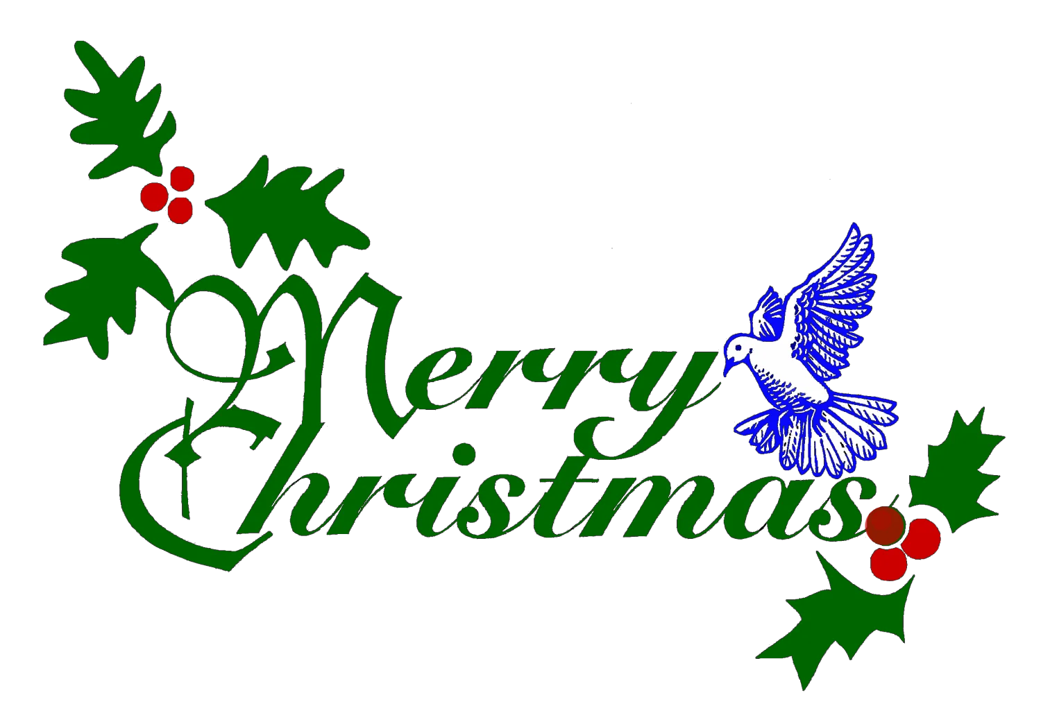 Festive Holly and Dove Merry Christmas Clipart with Elegant Green Leaves