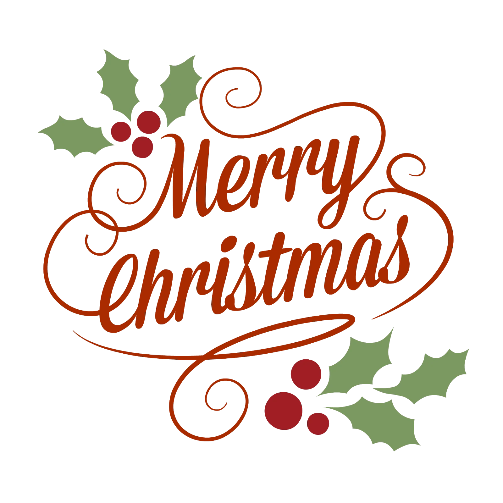 Festive Holly and Elegant Script Merry Christmas Clipart Design