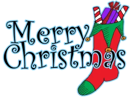 Festive Merry Christmas Clipart with Colorful Holiday Stocking and Gifts