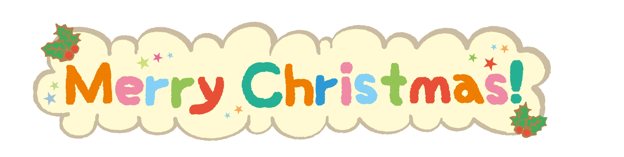 Festive Merry Christmas Clipart with Whimsical Decorative Cloud Banner