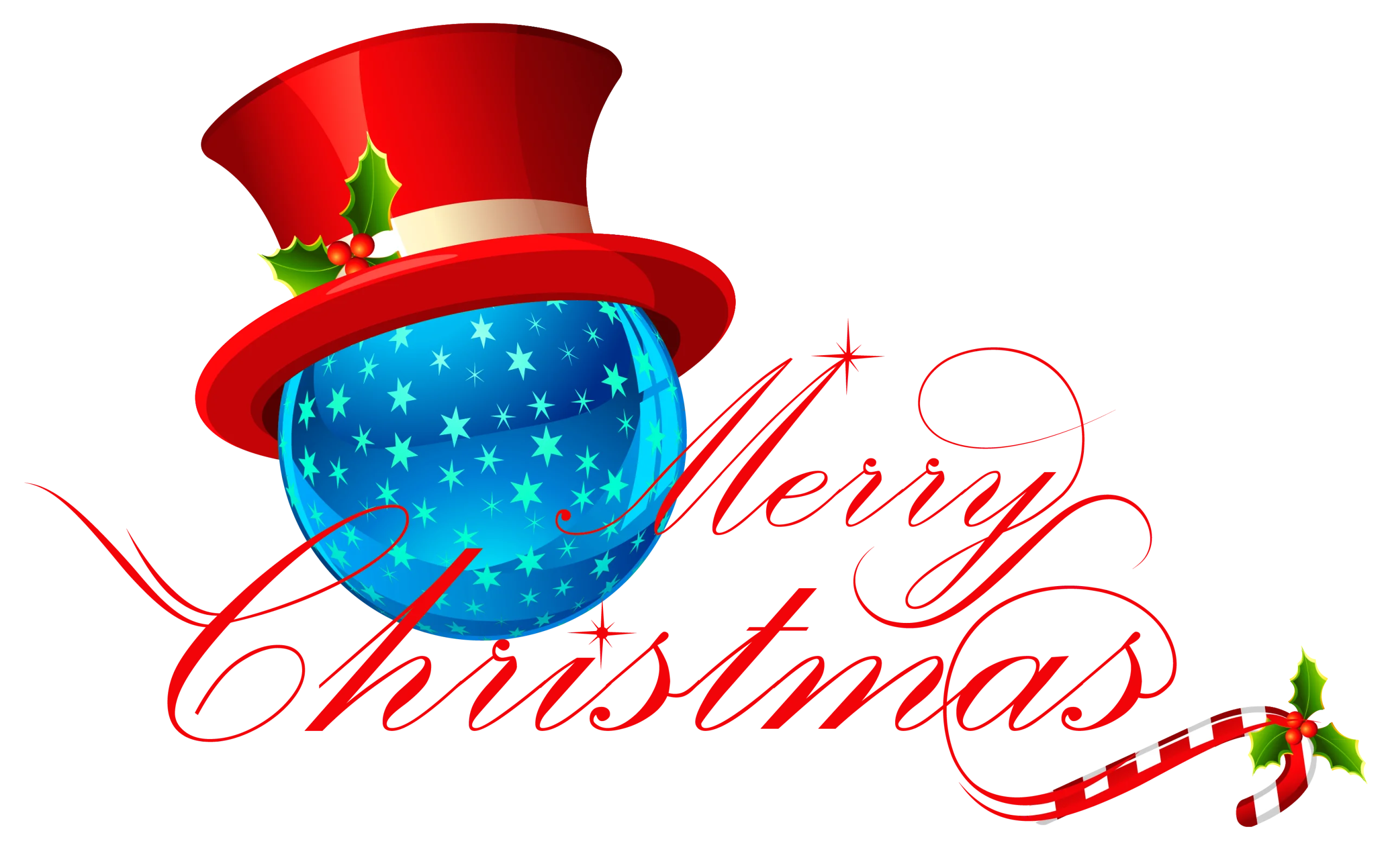 Festive Merry Christmas Clipart with Whimsical Snowglobe and Jolly Top Hat Design
