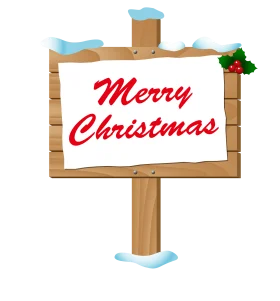 Festive Wooden Merry Christmas Clipart Sign with Holiday Decorations