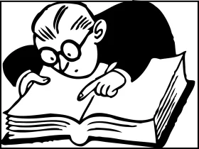 Focused Student Engrossed in Reading a Large Book Clipart Illustration