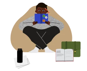 Focused Student Immersed in Study: A Minimalist Clipart Illustration of Learning Concentration