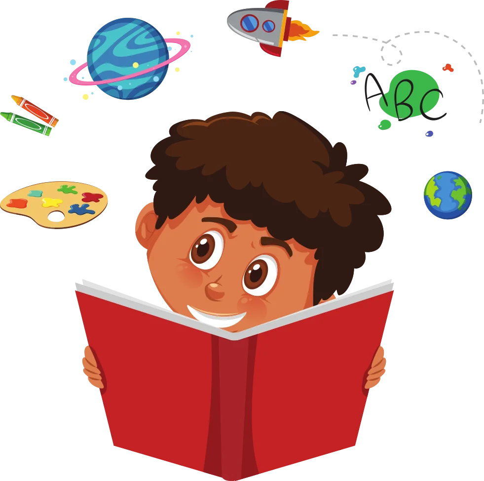 Joyful Learning Adventure: Colorful Educational Clipart Illustration of a Young Student
