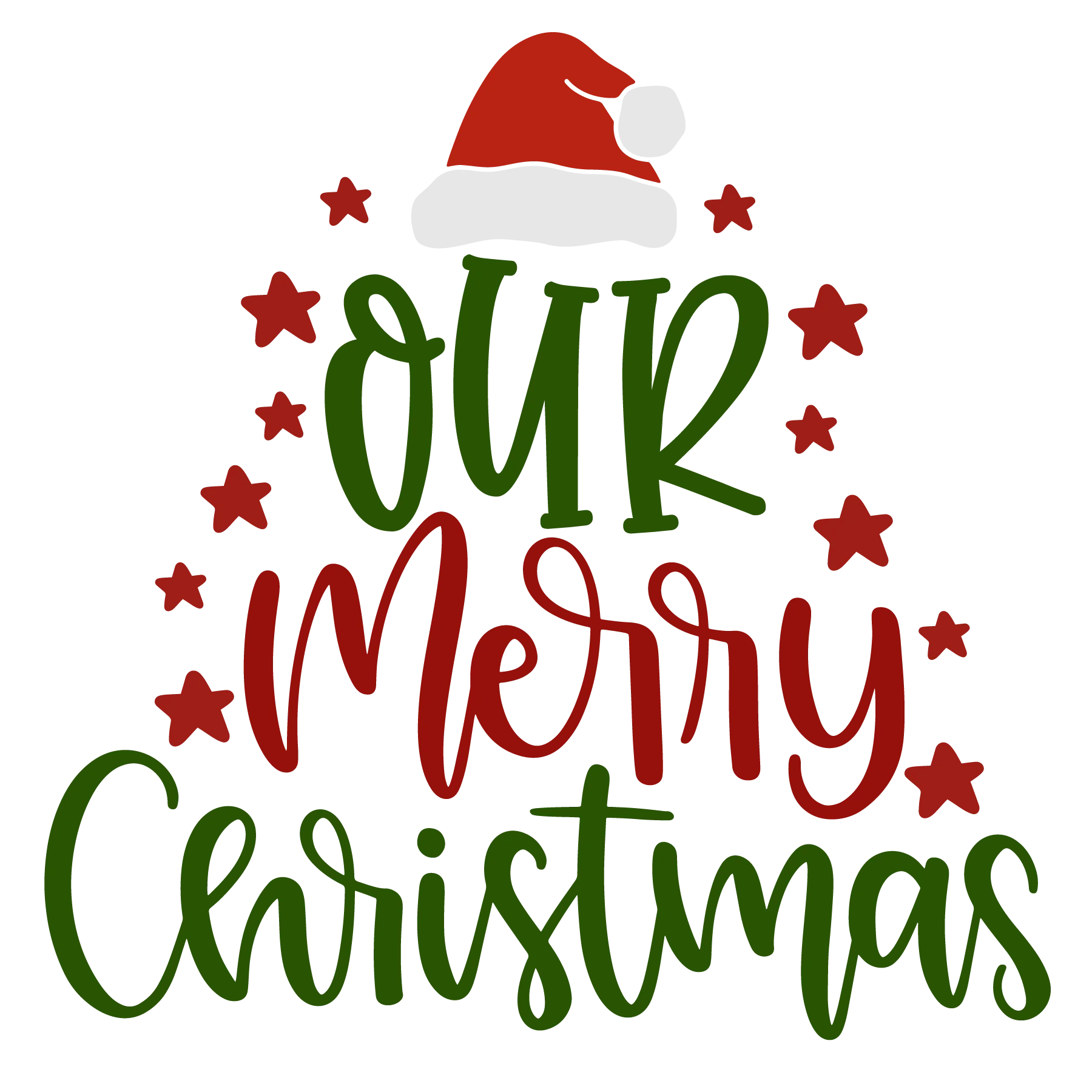 Our Merry Christmas Festive Holiday Clipart Design with Santa Hat and Stars