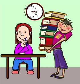 School Learning Scene Clipart: Two Students with Contrasting Study Approaches