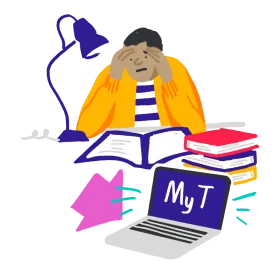 Stressed Student Struggling with Homework: A Colorful Study Clipart Illustration
