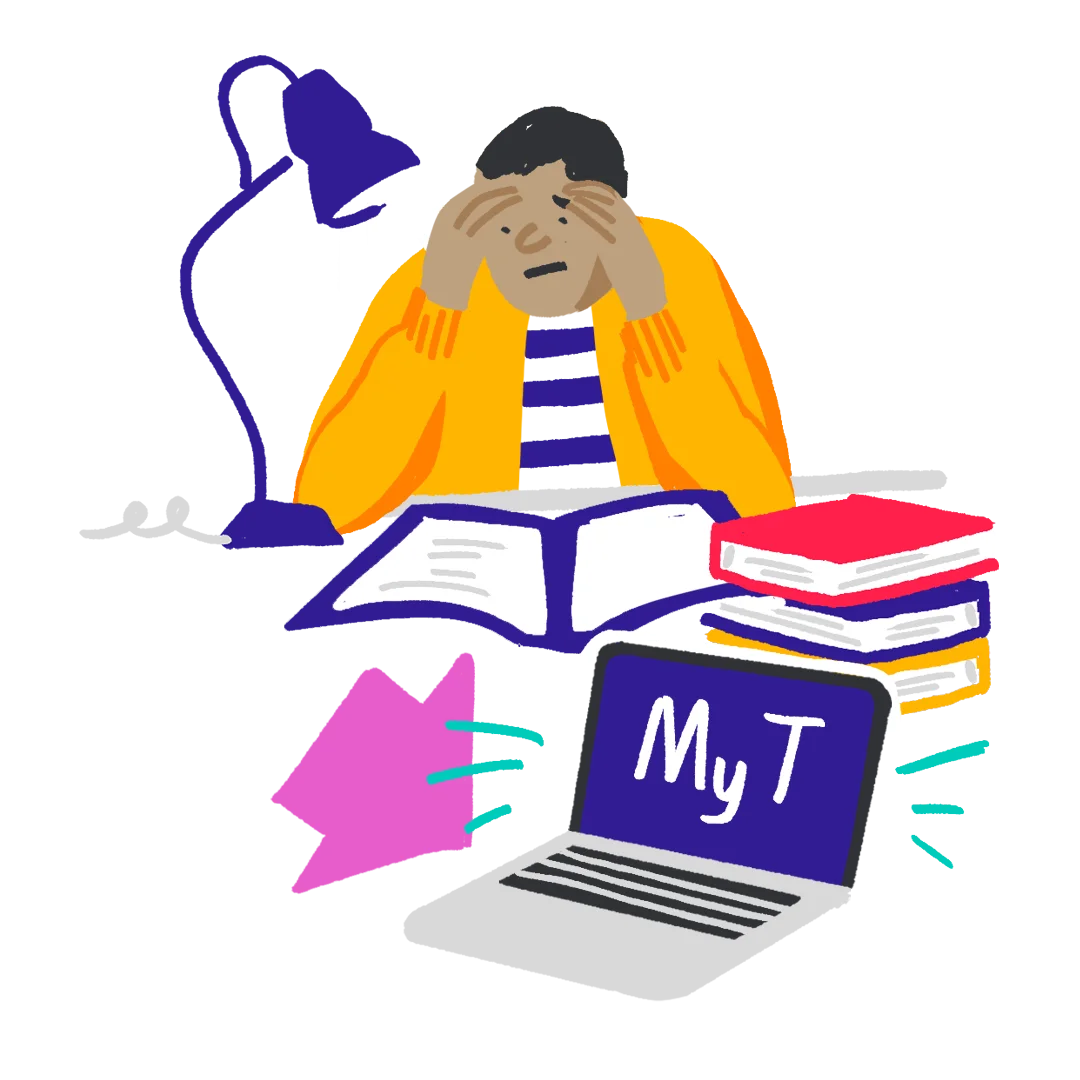 Stressed Student Struggling with Homework: A Colorful Study Clipart Illustration