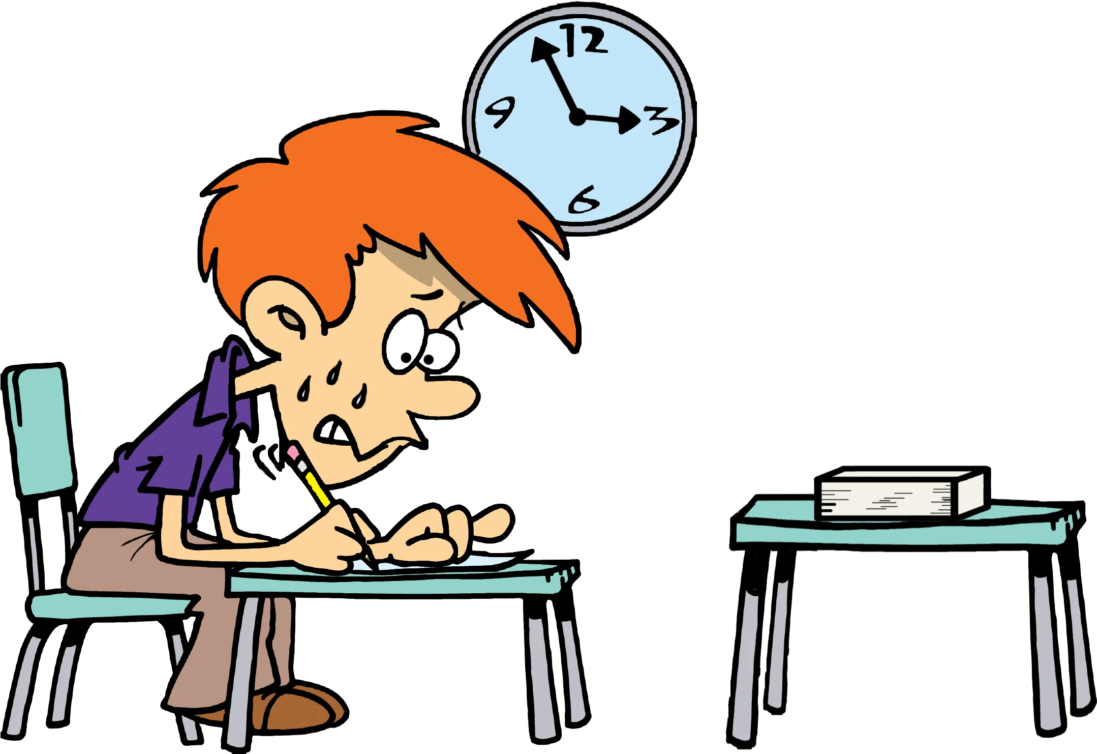 Student Struggling with Homework: A Comical Clipart Illustration of Study Stress