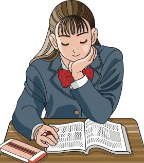 Studious Student in School Uniform Concentrating on Studying Clipart Illustration