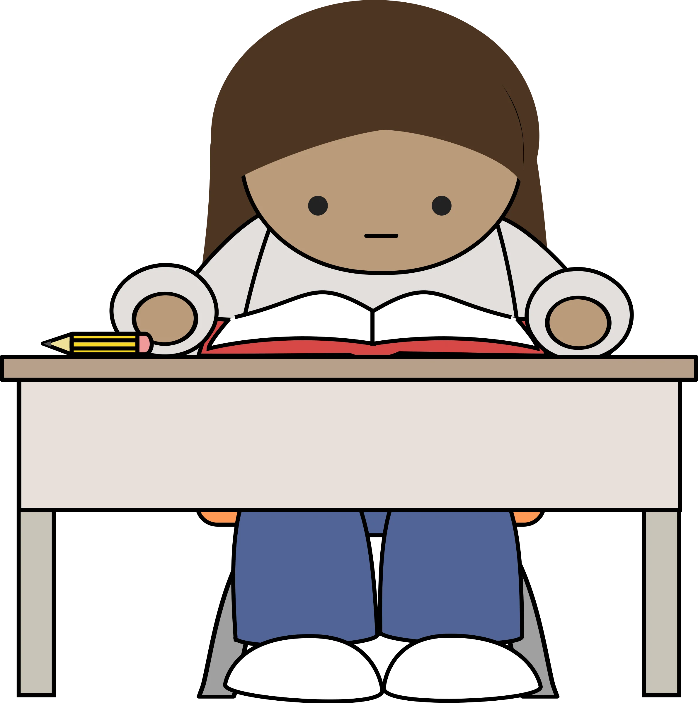 Young Student Focused on Learning: A Simple Minimalist Studying Clipart Illustration