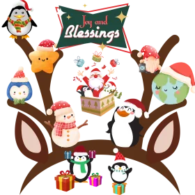 Adorable Christmas Blessings Clipart with Festive Reindeer and Cheerful Characters