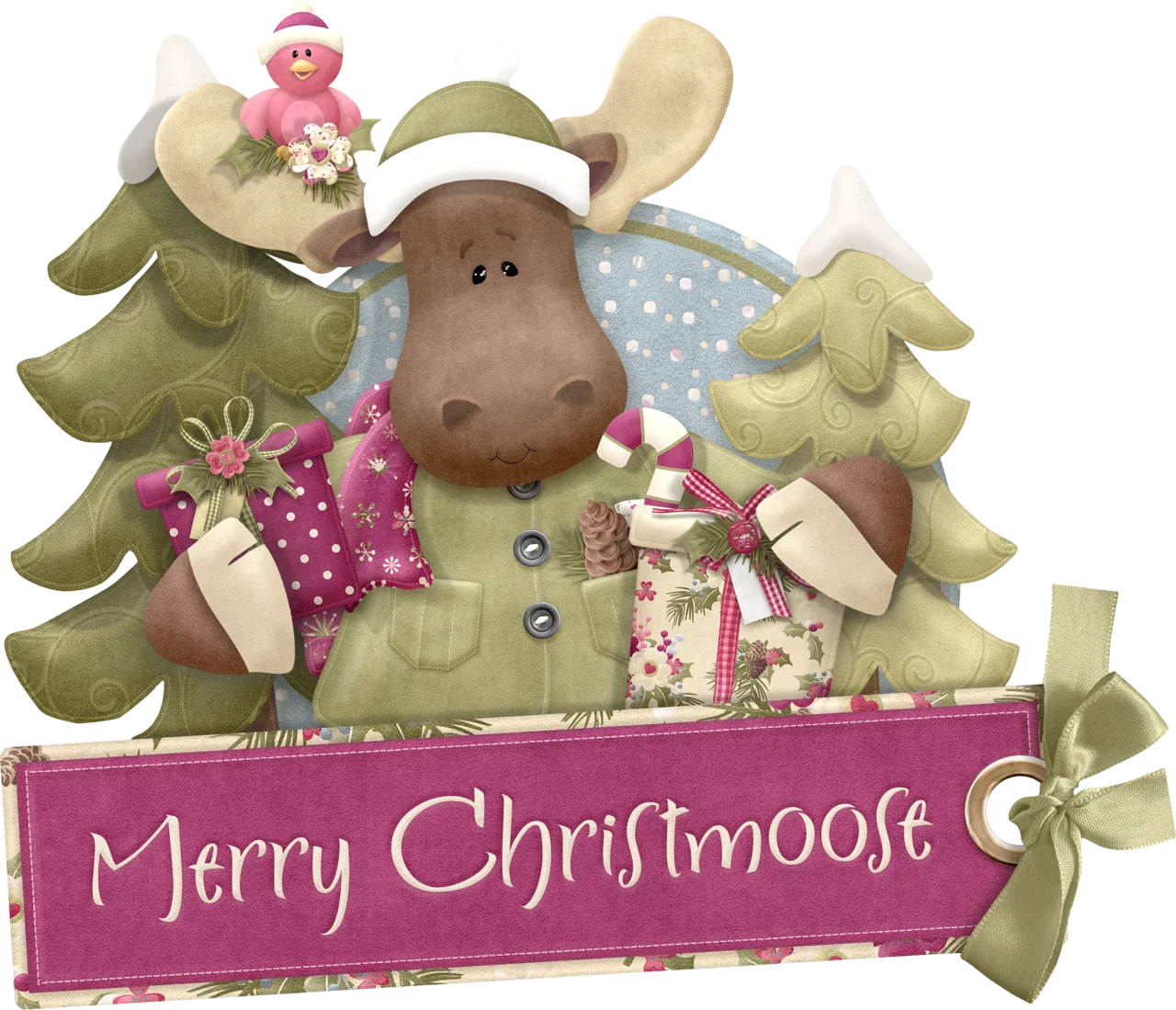 Adorable Whimsical Merry Christmoose Festive Holiday Clipart Design