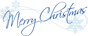 Elegant Blue Cursive Merry Christmas Clipart with Delicate Snowflake Accents