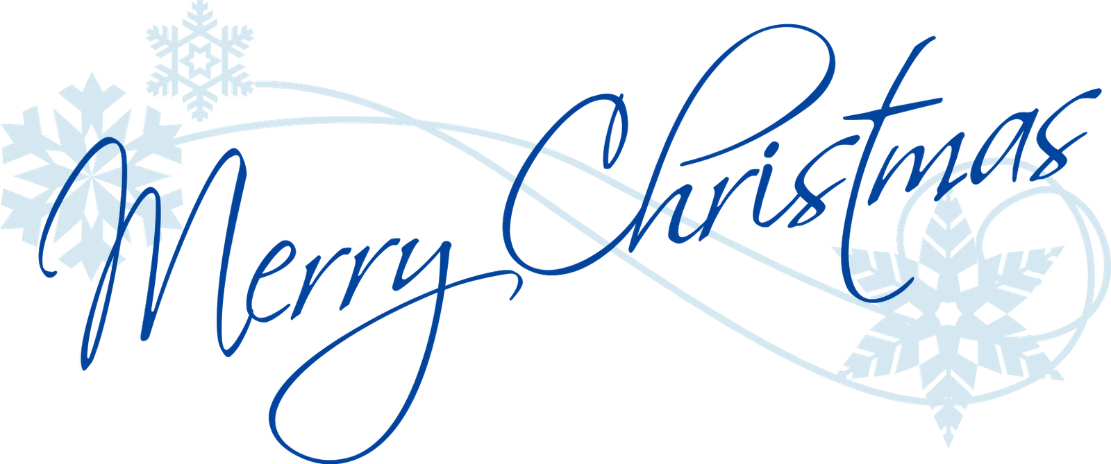 Elegant Blue Cursive Merry Christmas Clipart with Delicate Snowflake Accents