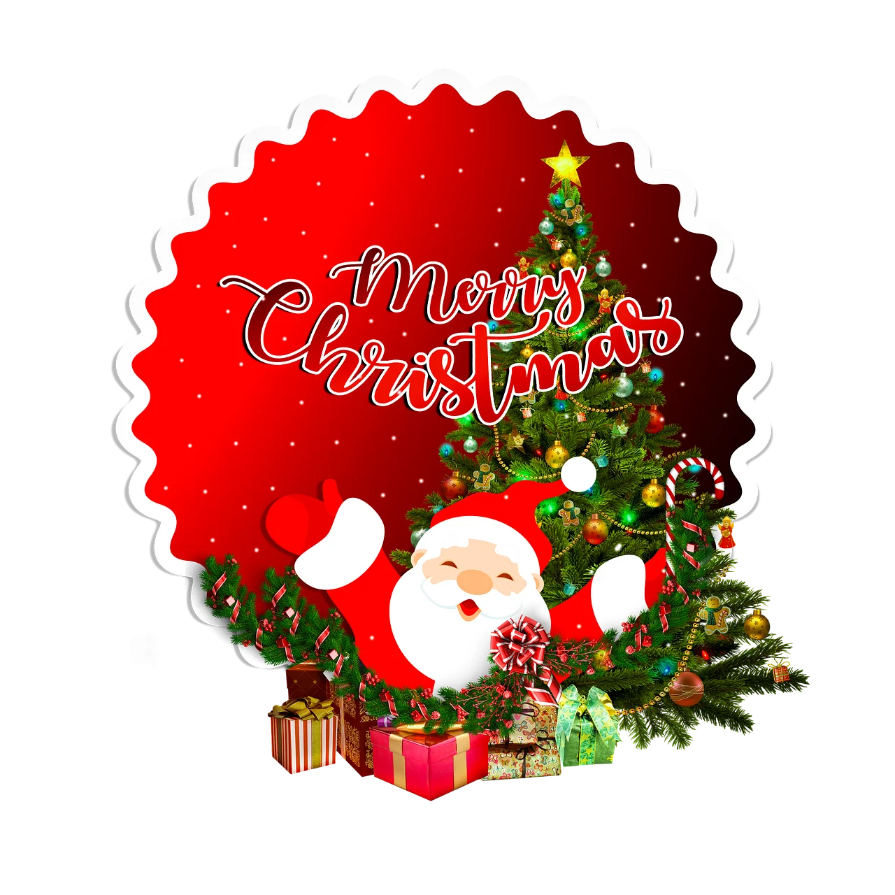 Festive Santa Claus Merry Christmas Clipart Design with Gifts and Decorations
