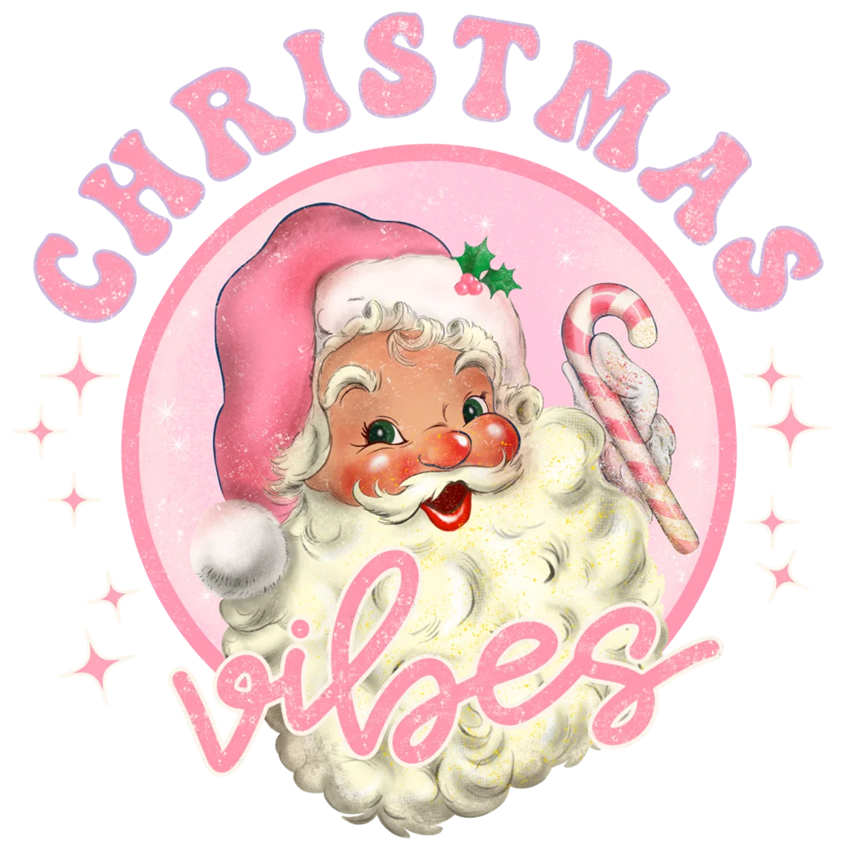 Whimsical Vintage Pink Santa Claus Christmas Clipart Design with Festive Sparkle