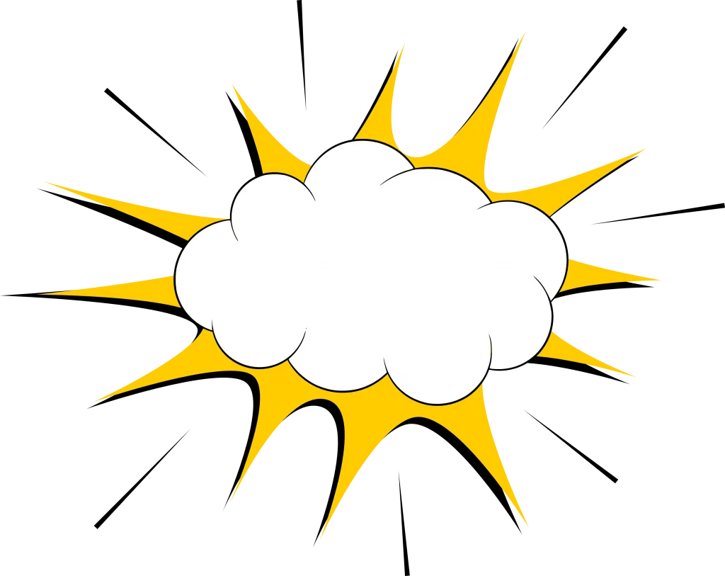 Explosive Comic Book Style Cloud Burst Clipart with Radiant Energy Rays