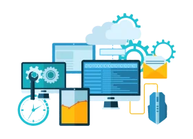 Cloud Computing and Digital Technology Management Workflow Clipart Design