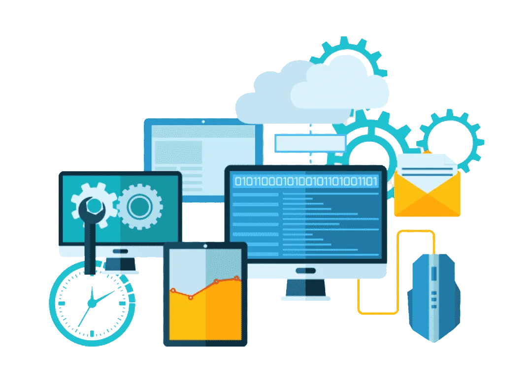 Cloud Computing and Digital Technology Management Workflow Clipart Design