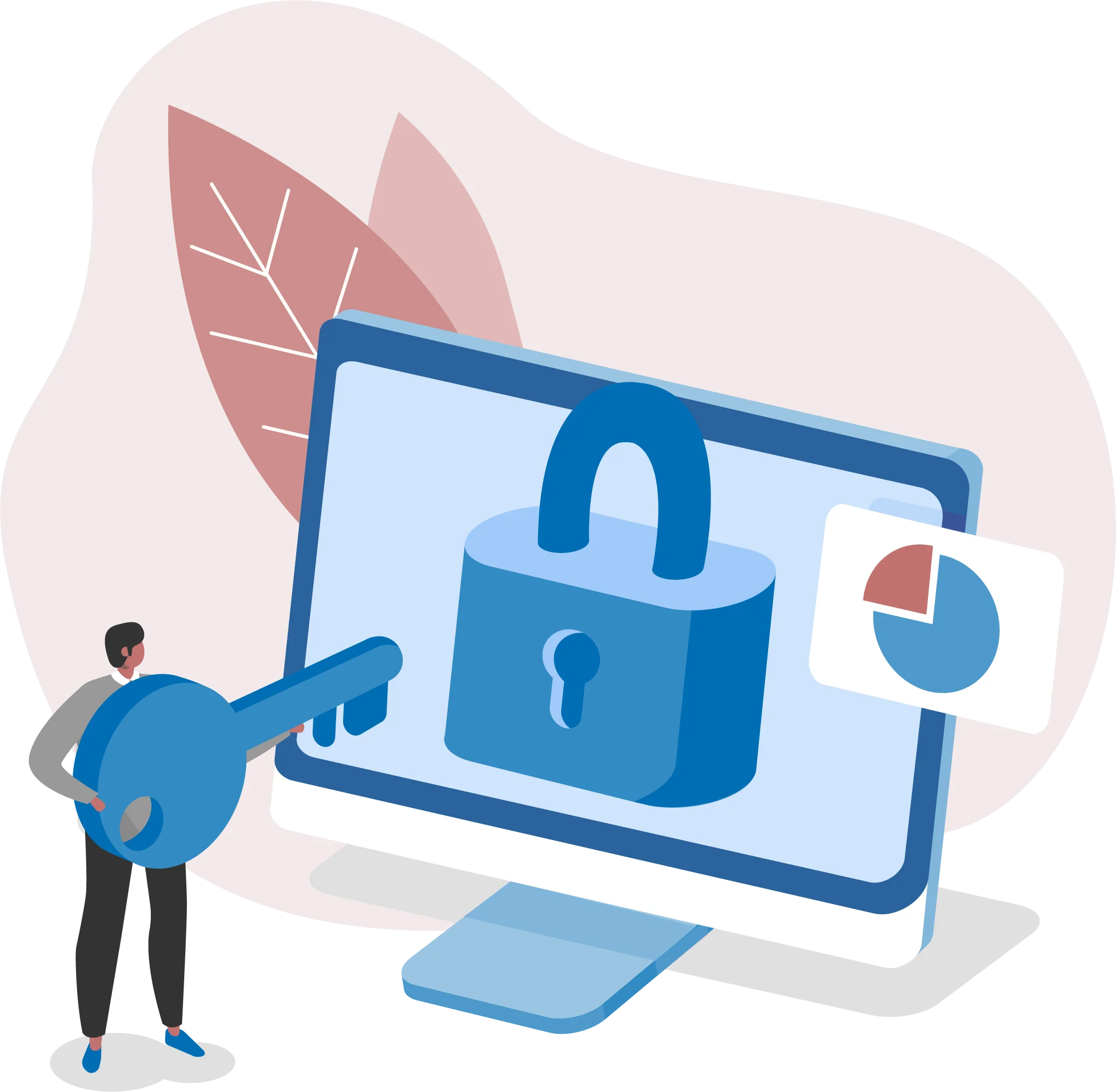 Cybersecurity Protection Clipart: Digital Lock and User Network Safety Illustration