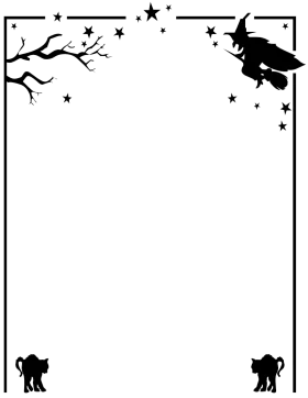 Eerie Halloween Clipart Border with Witch, Cat Silhouettes, and Starry Night Scene