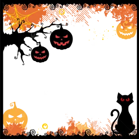 Enchanting Halloween Border Clipart with Spooky Jack-o-Lanterns and Black Cat Silhouette