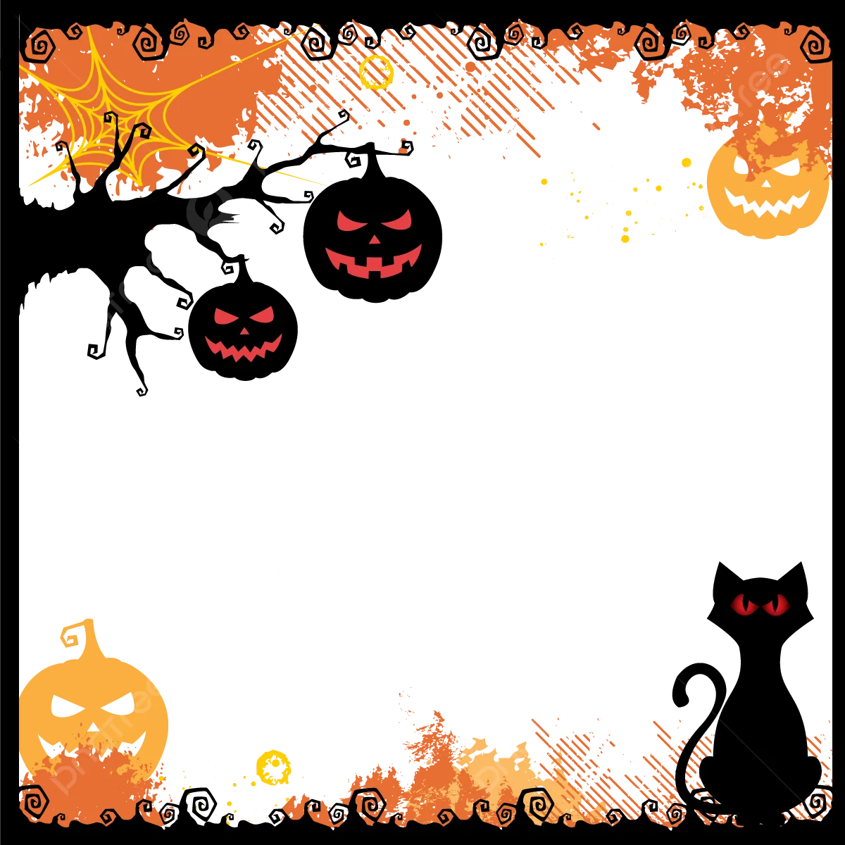 Enchanting Halloween Border Clipart with Spooky Jack-o-Lanterns and Black Cat Silhouette