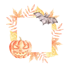 Enchanting Halloween Watercolor Clipart Frame with Pumpkin and Bat Silhouettes