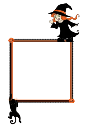 Enchanting Halloween Witch and Black Cat Frame Clipart Design for Spooky Decorations