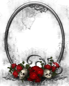 Haunting Gothic Halloween Border Clipart with Skulls and Crimson Roses