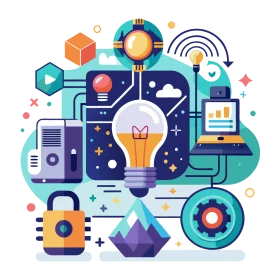 Innovative Technology Connections: A Modern Digital Ecosystem Clipart Design