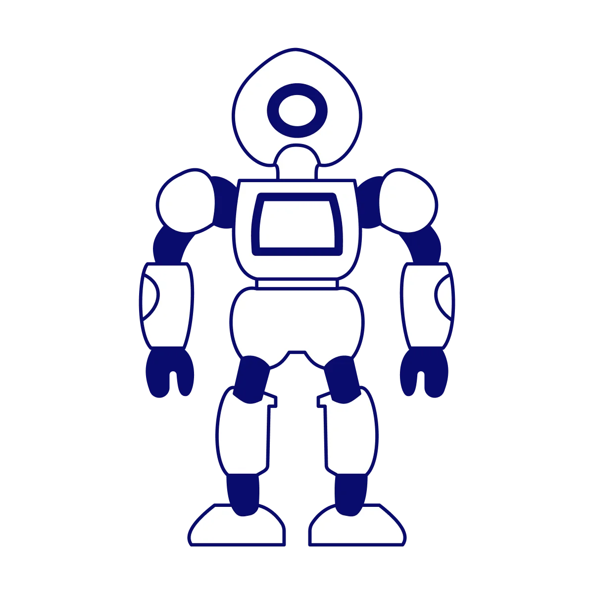 Minimalist Blue and White Robotic Humanoid Clipart Design for Tech Concepts