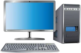 Modern Desktop Computer System Clipart with Monitor, Tower, and Keyboard