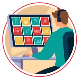 Professional Workspace Clipart: Ergonomic Digital Workstation with Intuitive Icons